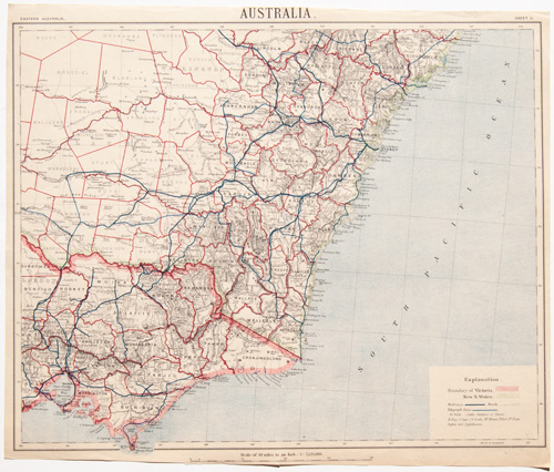 antique map of new south wales sydney canberra australia 1884-1887